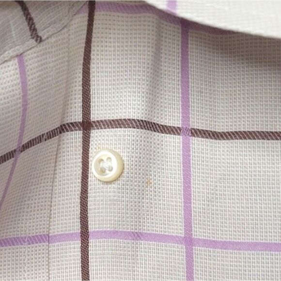 Alan Flusser Cream and Lilac Plaid Button Down Shirt - Picture 5 of 5